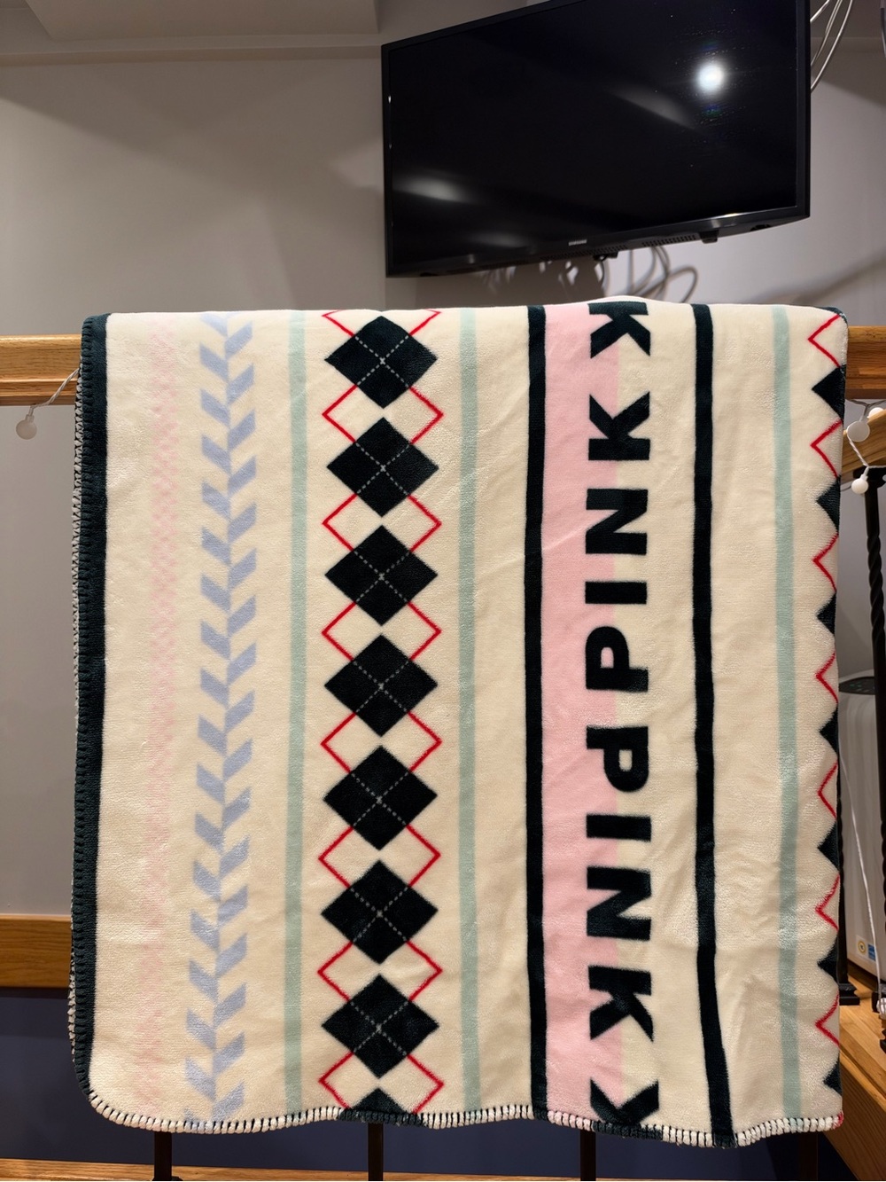 PINK Victoria's Secret Patterned Fleece Throw Blanket